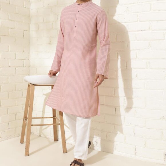 NWT Fabindia Kurta Tunic Pink Fitted Size 40, Fit 3/4 Sleeve Traditional Cotton - Picture 1 of 5
